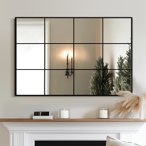 Delma Window Pane Mirror for Wall, 24"x36" Window Mirror Black - size: 36"L x 24"W
