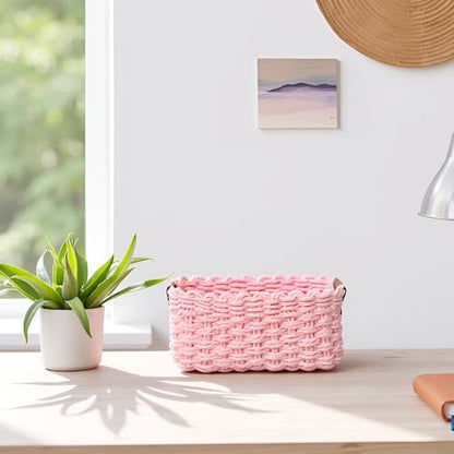 Woven Paper Rope Wicker Basket for Organizing(Set of 3,Pink) - color: Pink