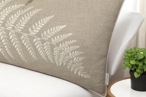 Rudransha Botanical Fern Leaf Embroidery Lumbar Pillow Cover - 12x18 Natural Linen - color: Natural-ferny, size: 18" x 12" (Pack of 1)