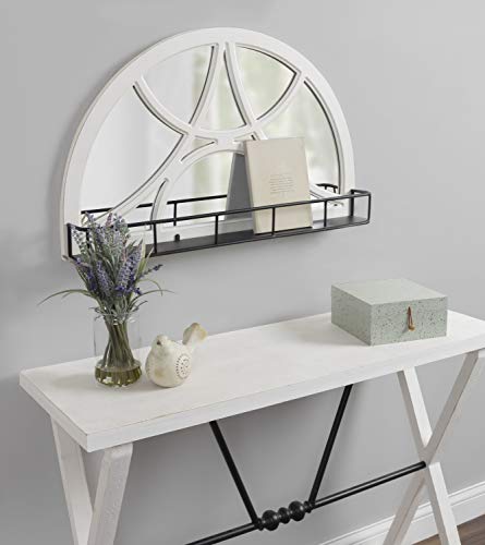 Kate and Laurel Hollowday Rustic Wood Framed Arched Wall Mirror with Shelf, 18.5 x 30, White and Black, Farmhouse Wall Decor