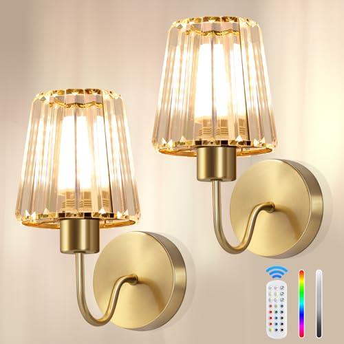Wireless Sconces Wall Decor Set of 2 for Room Easy to Install - color: Gold