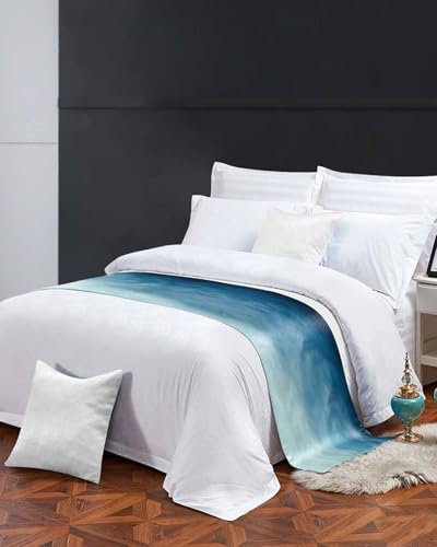 Blue Ombre Bed Runner Scarf King Size, Coastal Beach Modern Abstract Art Luxury Bed Throw Runners & Scarves for Twin Full Queen King Foot of Beds, Bedroom Hotel Wedding Room Decoration, 94"x20" - color: Blue, size: 94x20in,240x50cm