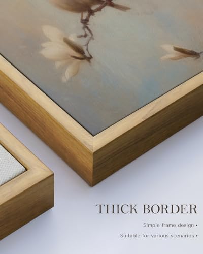 WHASAYART Rustic Framed Autumn Bird Flower Canvas Wall Art 12x16 Inch - color: Three Morning Birds, size: 16"L x 12"W