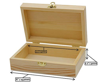 Creative Hobbies Unfinished Wood Craft Box – Light Unfinished Wood with Clasp – Make Your Own Gift, Jewelry, Photo Storage - Decorate with Paint, Ribbon, Decoupage and More – 6" x 4" x 2" (1)