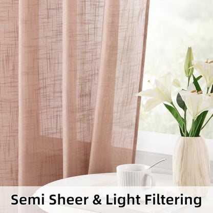 HOMEIDEAS Blush Pink Linen Textured Sheer Curtain, 52 X 63, 2 Panels - color: Blush Pink, size: 52"W x 63"L (Pack of 2)