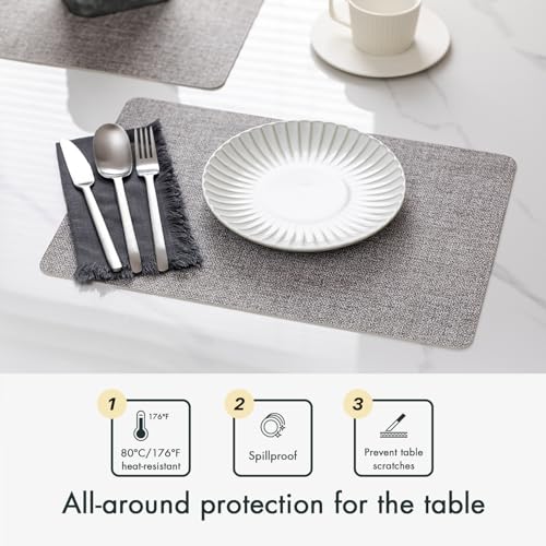 Baroyal Faux Leather Placemats Set of 4 Vinyl Washable Wipeable Table Mats for Kitchen Dining Table Heat Resistant Waterproof Modern Indoor/Outdoor Placemats Non-Slip Easy Clean Place Mats (Mid Gray) - color: C-mid Gray