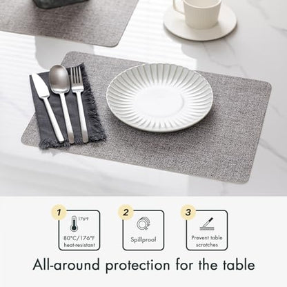 Baroyal Faux Leather Placemats Set of 4 Vinyl Washable Wipeable Table Mats for Kitchen Dining Table Heat Resistant Waterproof Modern Indoor/Outdoor Placemats Non-Slip Easy Clean Place Mats (Mid Gray) - color: C-mid Gray