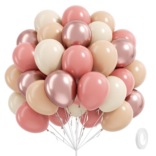 12inch Dusty Pink Balloons with Nude Ivory White Rose Gold Balloons - color: Dusty Pink