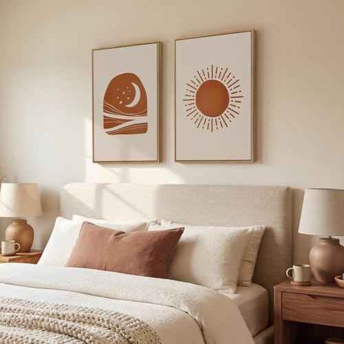 Framed Abstract Boho Mid Century Modern Canvas Wall Art Bedroom, 16x24 Inch - color: Neutral Terracotta Beige, size: 16" W x 24" H x 2Pcs