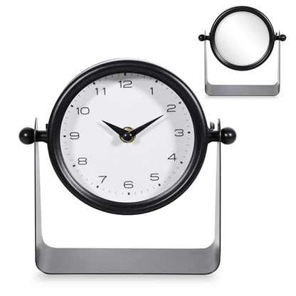 Vintage Mirror Table Clock on Stand, Black, Analog