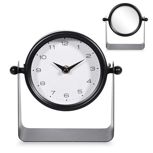Vintage Mirror Table Clock on Stand, Black, Analog