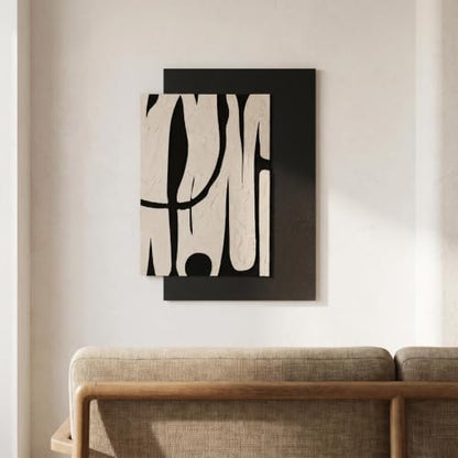 AMAATE 3D Textured Black White Abstract Sandstone Relief Framed Wall Art - color: Black and white abstract lines