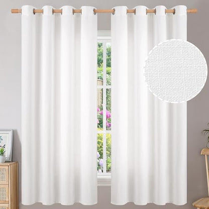 BGment Faux Linen White Curtains 63 Inch Length for Living Room - 2 Panels - color: Pure White, size: 52"W x 63"L (Pack of 2)
