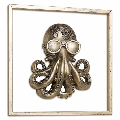 JJALIGHTS Exquisite Resin Animal Head Wall Sculpture (Gift Metal Frame) - octo Imitation Copper Vintage Decor for Living Room, Bedroom & Office | Decorative Wall Hanging Art (Octopus) - color: Bronze Octopus