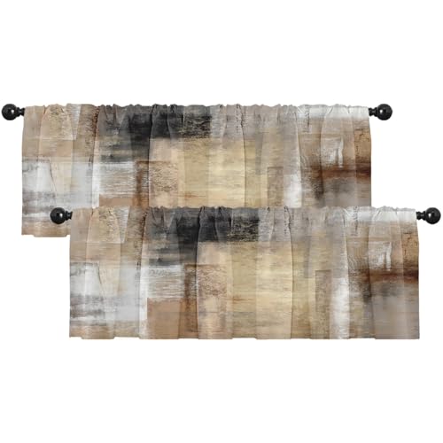 Emvency Valances for Windows, 2 Pack, 52x12 Inch, Abstract Brown - color: Abstract Brown 2, size: 52"W x 12"L (Pack of 2)