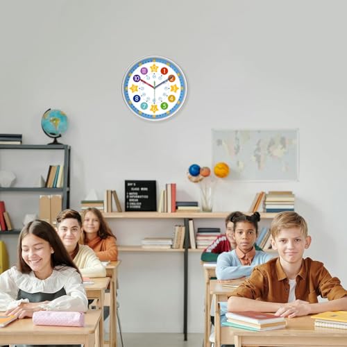 XFM Blue Kids Wall Clock 8 Inch Silent Space Theme - color: Colorful3, size: 8 Inch-1pcs