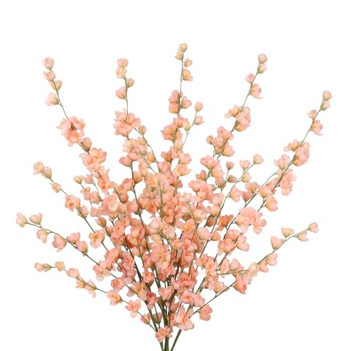 IPOPU 5PCS Delphinium Artificial Flowers 45.6in Coral Faux Flower Realistic Long Stem Silk Flowers for Tall Vase Table Centerpieces Wedding Home Garden Decor (Coral Powder) - color: Coral Powder