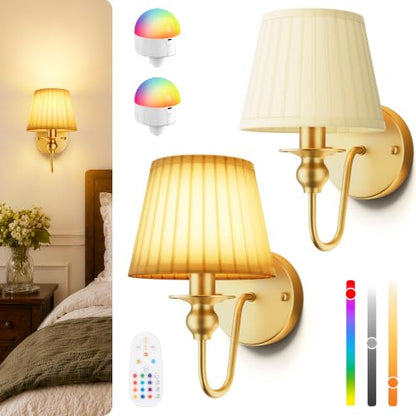 6000mAh Battery Operated Wall Sconces Set of 2, Gold, 10.6 Inch - color: Gold