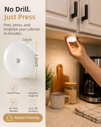 EZVALO RGB Puck Lights with Charging Station, Motion Sensor Cabinet Lights - color: White