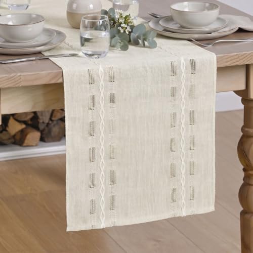 Artoid Mode Beige Embroidered Blend Farmhouse Hollow Table Runner, Seasonal Rustic Kitchen Dining Table Decoration for Home Party Decor 13x60 Inch - color: Beige, size: 13" x 60", Table Runner