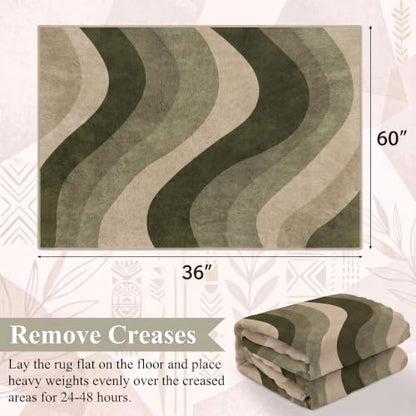 3x5 Olive Green Area Rugs, Modern Washable Rug for Living Room - color: Olive Green/Beige, size: 3' x 5' (Rectangular)