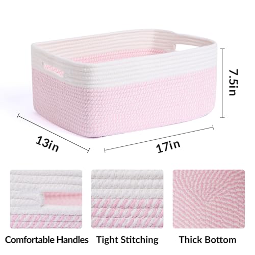 MiniArk Large Storage Baskets for Shelves, 17 x 13 x 7.5” Closet Organizers Bins for Clothes Blanket Towels, Baby Nursery, Toy Baskets Box, Woven Rope Baskets, 2 Packs Woven Pink - color: Woven Pink, size: 2pcs-L17×W13×H7.5"