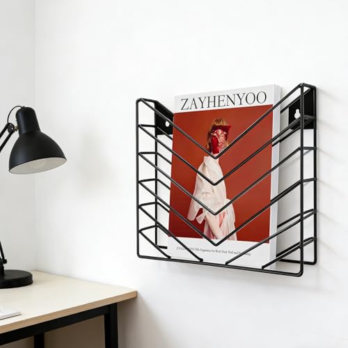 Wall Mounted Magazine Rack, Wall Mounted File Organizer - color: Black