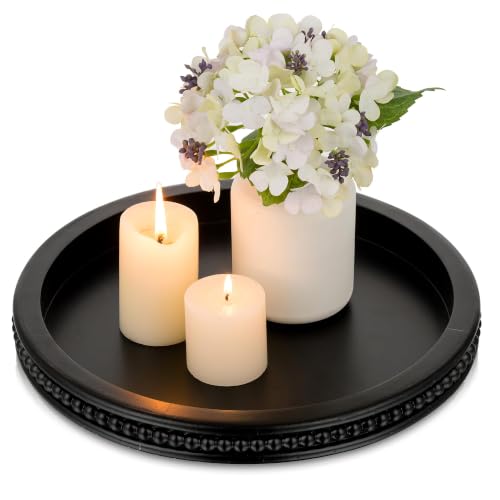 Hanobe Black Decorative Tray for Coffee Table, Round, Beaded Edge - color: Black