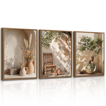 3 Pcs Framed Wabi Sabi Wall Art Neutral Earth Tone Canvas Prints 16x24 inch - color: Neutral Earth Tone, size: 16"x24"x3Pcs