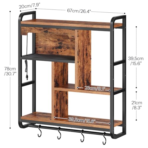 HOOBRO Gaming Floating Shelves for Wall, 26.4" LED wall Shelf Display Rack - color: Rustic Brown + Black