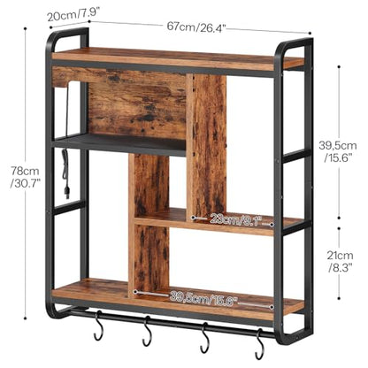 HOOBRO Gaming Floating Shelves for Wall, 26.4" LED wall Shelf Display Rack - color: Rustic Brown + Black
