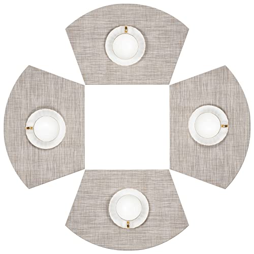 SHACOS Small Round Table Placemats Wedge Shaped Placemats Set of 4 Heat Resistant Wipe Clean Indoor Outdoor (4, Beige White Black) - color: Beige White Black