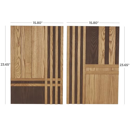 Deco 79 Wooden Geometric Home Wall Decor Carved Two-Toned Striped Wall Sculpture, Set of 2 Wall ArtW, 24" H, Brown - size: 15.8"L x 1.8"W