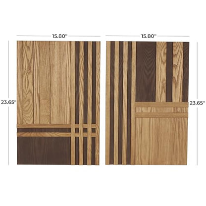 Deco 79 Wooden Geometric Home Wall Decor Carved Two-Toned Striped Wall Sculpture, Set of 2 Wall ArtW, 24" H, Brown - size: 15.8"L x 1.8"W