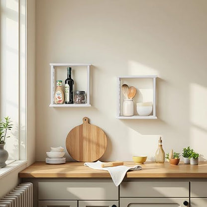 SOFE Small Cube Shelf Wall Mount, 12 Inch Floating Wooden Shelves