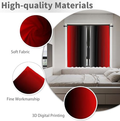 Red and Black Curtains Ombre Burgundy Grey Gradient Gothic Goth Cool Mens Dark Spooky Design 42W x 63L Inches Rod Pocket for Bedroom Living Dining Room Window Drapes Treatment Fabric 2 Panels - color: Black and Red, size: 42"W x 63"L (Pack of 2)