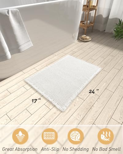 Upgraded Waffle Bath Mat Ultra Absorbent Non Slip Bathroom Mat, 17" x 24" - color: White, size: 17" x 24"