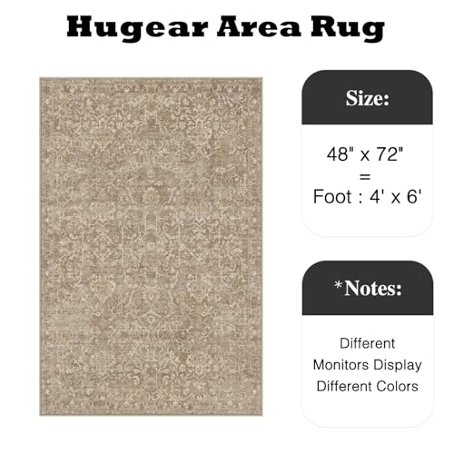 HUGEAR 4x6 Light Brown Vintage Floral Washable Area Rug for Entryway - color: Light Brown, size: 4' x 6' (Rectangular)