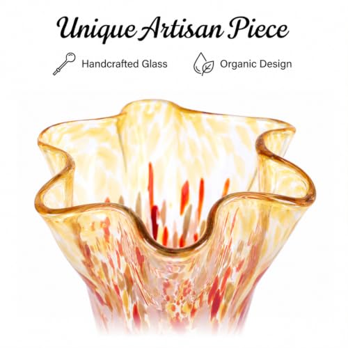 LCCCK 9.0" H Amber Red Glass Vases for Flower, Unique Hand Blown Glass Vase - color: Amber Red