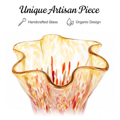 LCCCK 9.0" H Amber Red Glass Vases for Flower, Unique Hand Blown Glass Vase - color: Amber Red