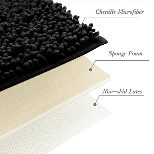 Non-Slip Bath Rug,Extra Soft Microfiber Bedroom Shag Carpet with Anti-Slip Backing,Water/Dust Absorbent Fast Dry Shower Mat,Sound Insulated Stairs Pad,Machine Washable (Black,19 x 31 Inches) - color: Black, size: 19"x31"