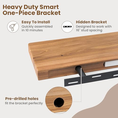 Floating Shelves for Wall, 30"Wx8"D Elm Wood Shelves, Set of 2, Natural - color: Natural, size: Round Edge, 30inch, 2Packs