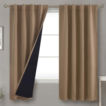 BGment 100% Blackout Curtains 63 Inches Long with Thermal Insulated Liner - color: Taupe, size: 38"W x 63"L (Pack of 2)