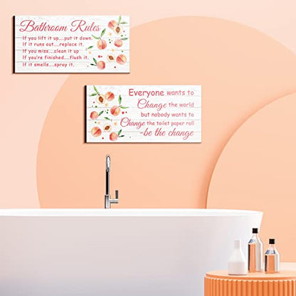 Jetec 2 Pcs Funny Bathroom Signs Wall Decor Farmhouse,Peach Style - style: Peach Style