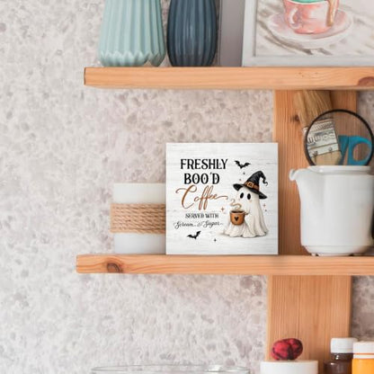 Halloween Freshly Boo'd Coffee Ghost Wood Box Sign Desk Decor 5X5 - color: Witchy Coffee
