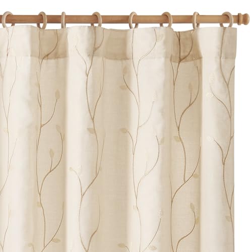 jinchan Lined Curtains Botanical Embroidered Sheers for Bedroom 84 Inch Length Embroidery Voile Leaf Curtains for Living Room Light Filtering Privacy Window Treatments 2 Panels Beige - color: Vine Lined Beige, size: 55"W x 84"L (Pack of 2)