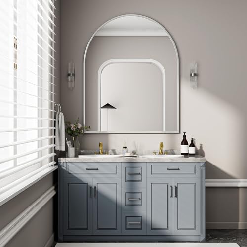 BEAUTYPEAK 36"x48" Arch Bathroom Wall Mirror, Silver - color: Silver, size: 48"L x 36"W