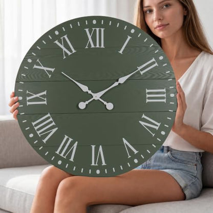 Large Wall Clock with Roman Numeral, 24” Shiplap Farmhouse Clock - color: Green, size: 24 Inch