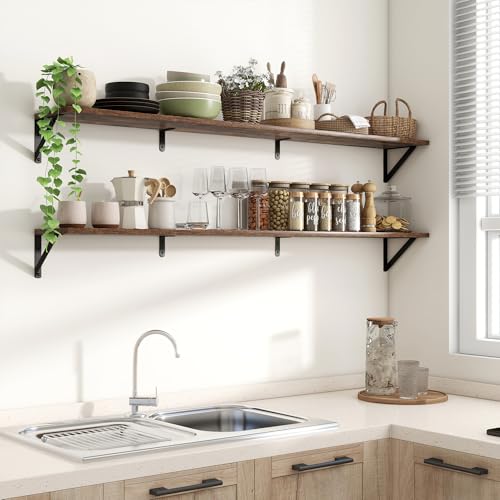 Axeman 55 Inch Floating Shelves, 8 Inch Deep Brown Wall Shelves Set of 2 - color: Rustic Brown, size: 55 Inch