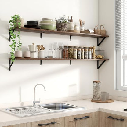 Axeman 55 Inch Floating Shelves, 8 Inch Deep Brown Wall Shelves Set of 2 - color: Rustic Brown, size: 55 Inch